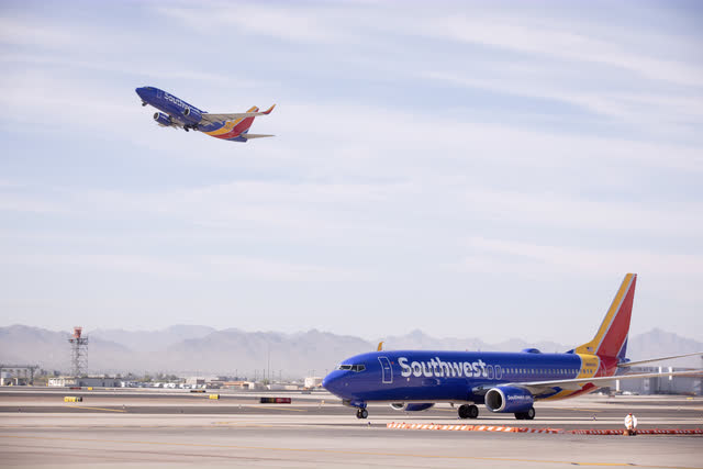 This image shows Boeing 737 airplanes operating for Southwest Airlines
