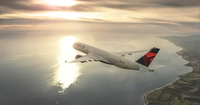 This image shows a Delta Air Lines Airbus A350 airplane in flight.