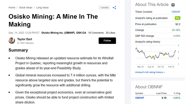 Osisko Mining - September 14th, 2022 Article