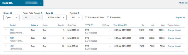 Jane Roth IRA - Open Trades 2023-5-8