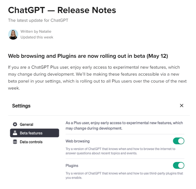 ChatGPT release notes
