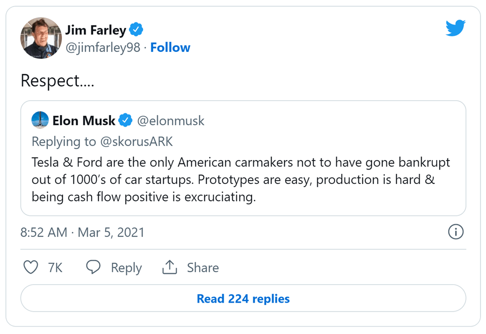 Jim Farley and Elon Musk Twitter Exchange