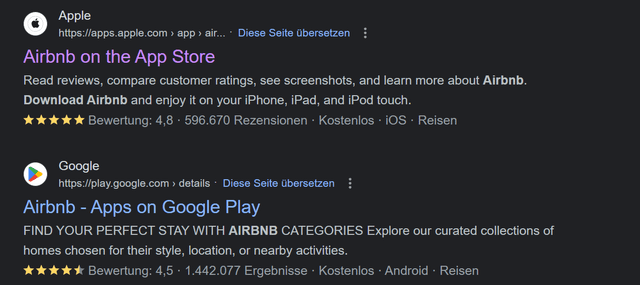 Airbnb on app stores