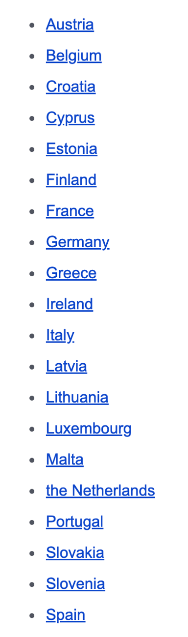 Countries using the euro as legal tender