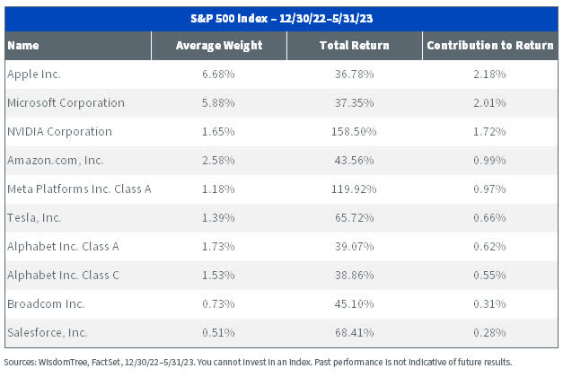 10 Stocks Driving the S&P 500 Index for the First Five Months of 2023