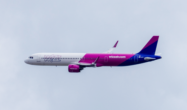 This image shows a Wizz Air Airbus A321neo airplane.