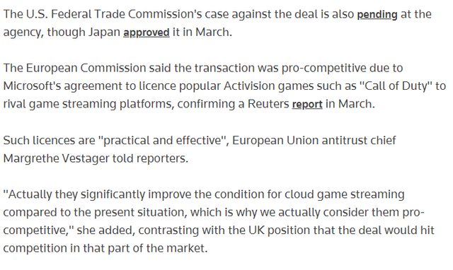 EU Commentary on Microsoft and Activision Blizzard