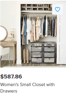 Women's small closet with drawers shown on their website