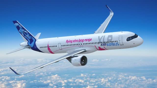 This image shows a render of the Airbus A321XLR airplane.