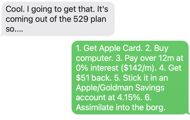 Text exchange regarding purchase of M2 MacBook Air