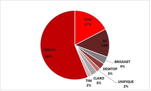 Pie chart showing Fiber market share in Brazil.