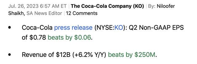 Coca-Cola Q2 2023 earnings