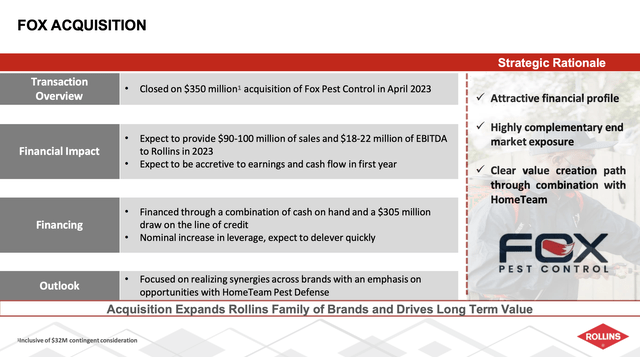 Rollins acquisition of Fox Pest Control
