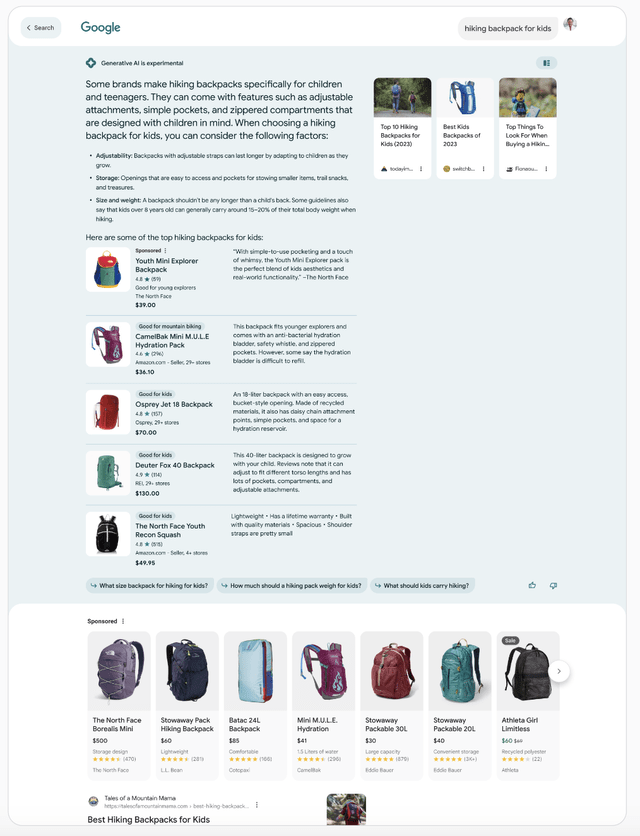 Google’s ad example for Search Generative Experience