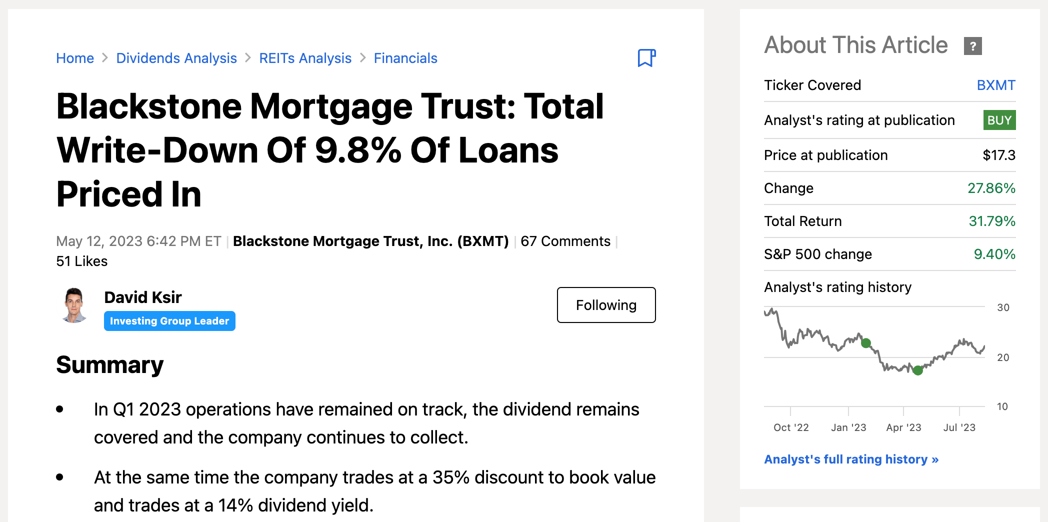 Blackstone Mortgage Trust Valuation Is Getting Risky (NYSEBXMT