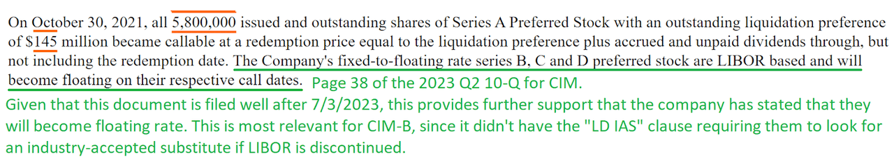 Quote about preferred shares transitioning from LIBOR to SOFR