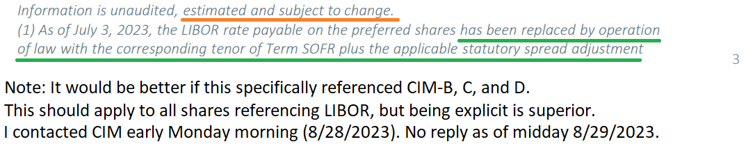 Preferred shares transitioning to SOFR + the tenor adjustment as a replacement for LIBOR