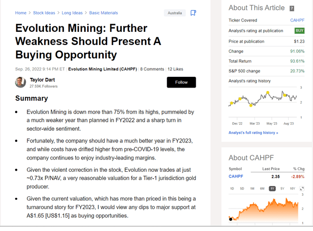 Evolution Mining Update September 26th, 2022