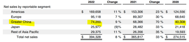 Apple Annual Report 2022 - Geo segments