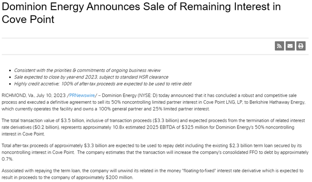 Dominion Energy Cove Point LNG sale