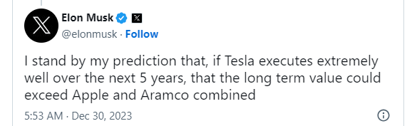 X post from Elon Musk