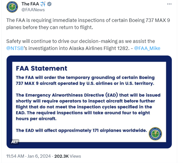 FAA MAX 9 grounding
