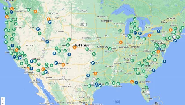 Map of Rivian charging network