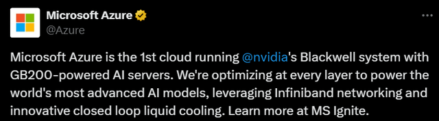 Microsoft post about Blackwell utilization