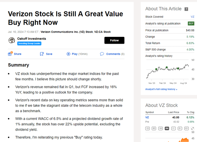 Seeking Alpha, Oakoff's previous article on VZ