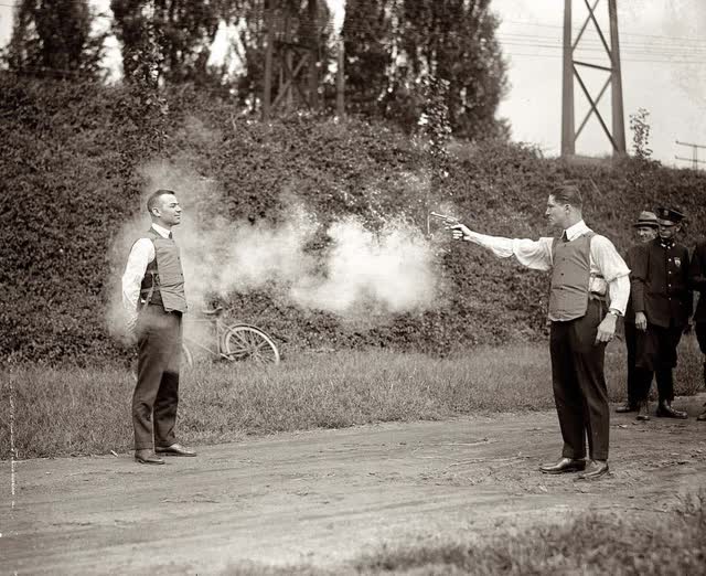 Richard C. Davis put on the vest, shot himself at close range and jumped to his feet no worse for wear. Skeptics suddenly became believers, and the rest is history.