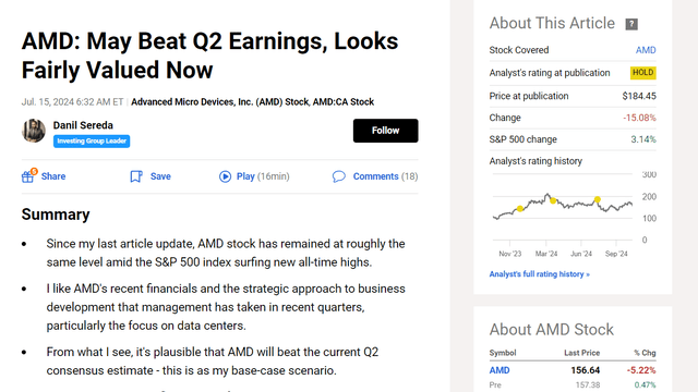 Seeking Alpha, my previous article on AMD