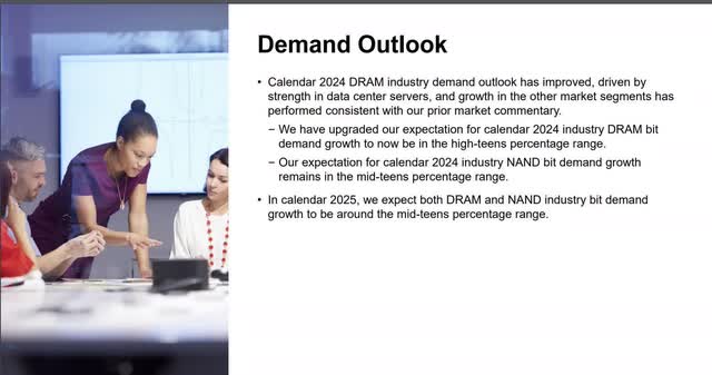 The image shows Micron management's thinking on the memory chip demand outlook.