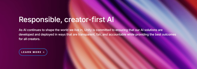 Unity's Website: Responsible, creator first AI.