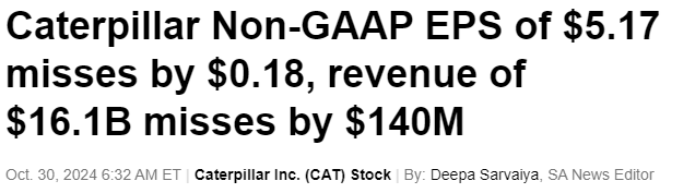 Caterpillar Q3 2024 earnings miss