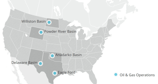 Map of basins where DVN operates