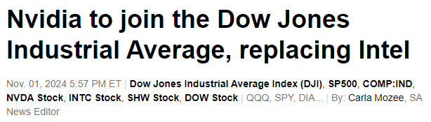 Nvidia to replace Intel in the Dow Jones Index