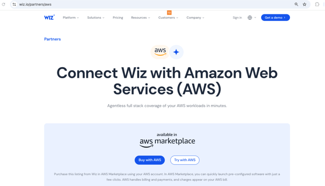 Example of “Buy with AWS” on Wiz website