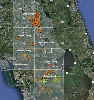 Google Earth Image of a Map of Alico's Properties from Alicoinc.com