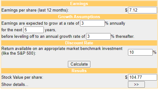 DELL fair stock value discounted cash flow calculation