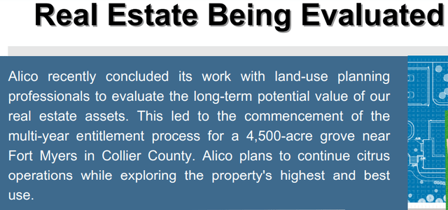 Alico's Mention of Entitlement Process Completion on 4,500 Acres in Collier County from Alico's 2024 Investor Presentation