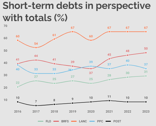 Amount of short-term debt in perspective with the total