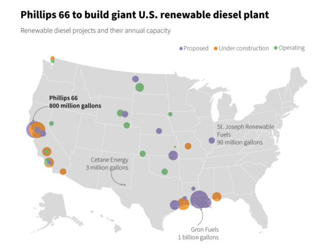 A map of the united states with different colored circles Description automatically generated