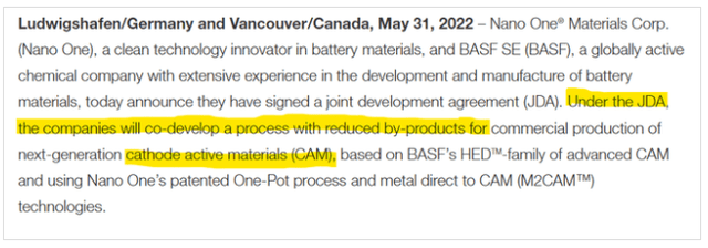 BASF, Nano One, NNOMF, NANO, lithium, one pot process, austin craig