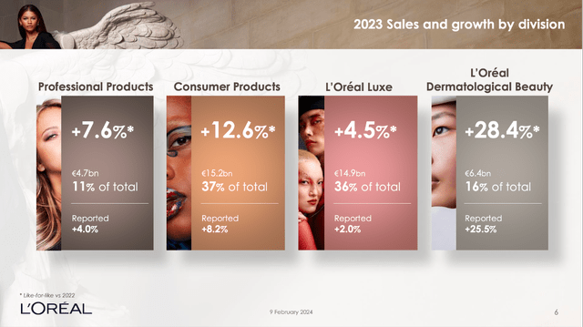 L'Oreal: Results for the four different segments