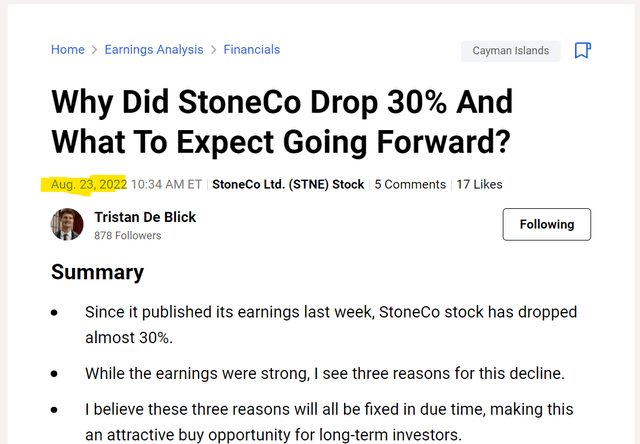 Tristan De Blick's article on StoneCo