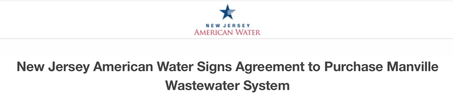 AWK Agrees to acquire Manville Wastewater System