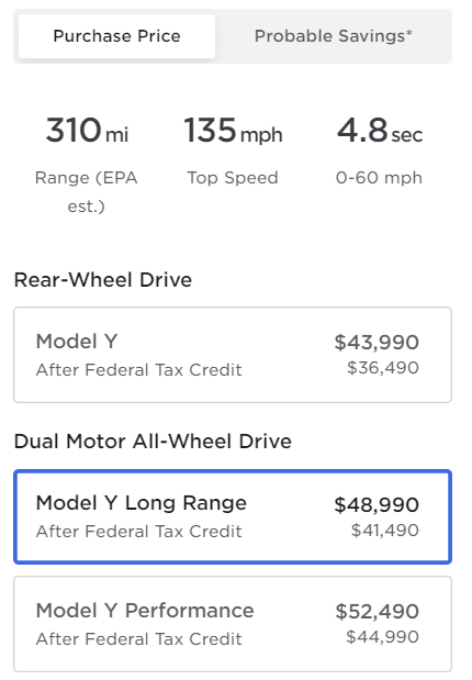 Model Y pricing