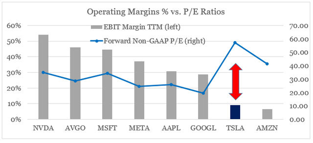 Tesla appears unattractive when compared to big tech names