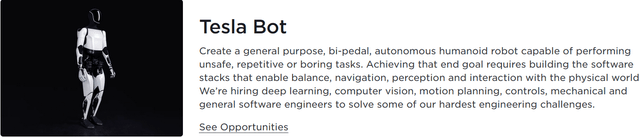 Tesla's website description of its bot program