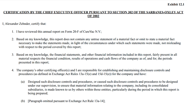 Excerpt of Exhibit 12.1 from the original 20-F filing, showing the CEO's certification pursuant to Section 302 of the Sarbanes-Oxley Act